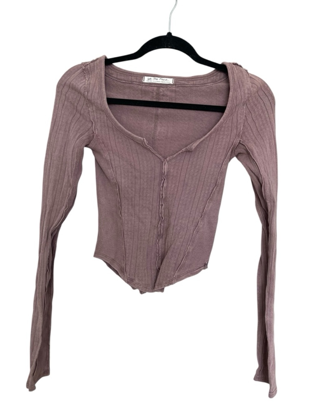 Free People Ribbed Scoop-Neck Long Sleeve Top